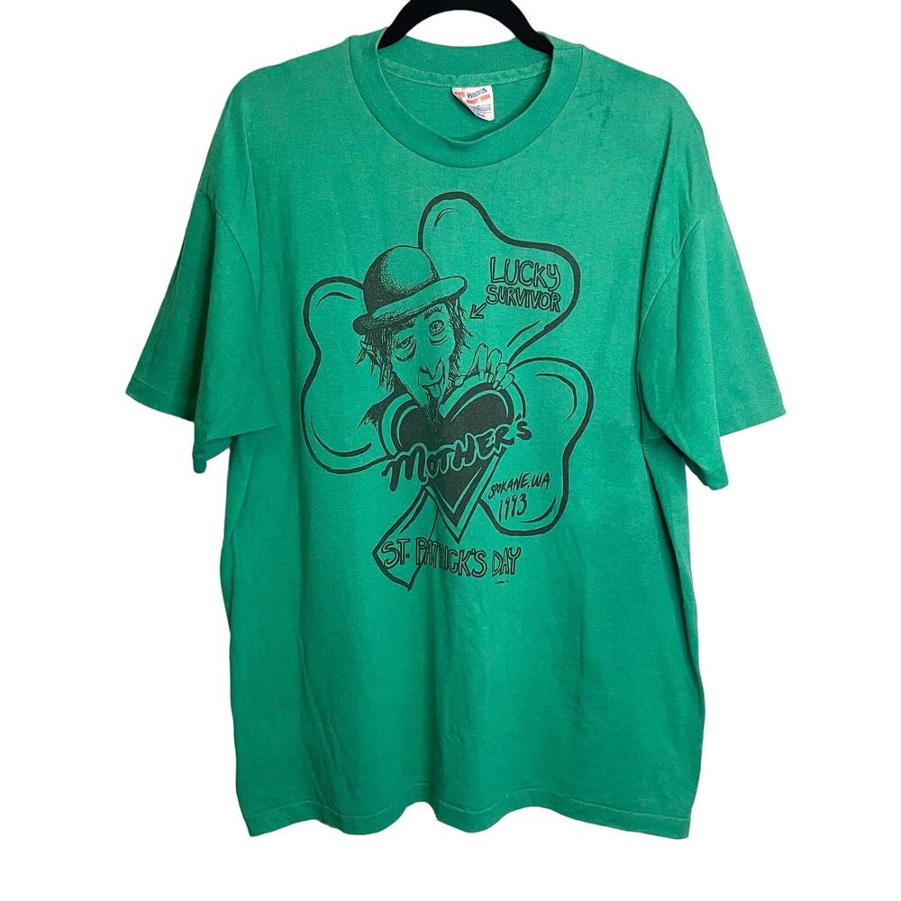 Vintage 90s St Patrick's Day T-Shirt XL Green Lucky Survivor Festive Pub Wear